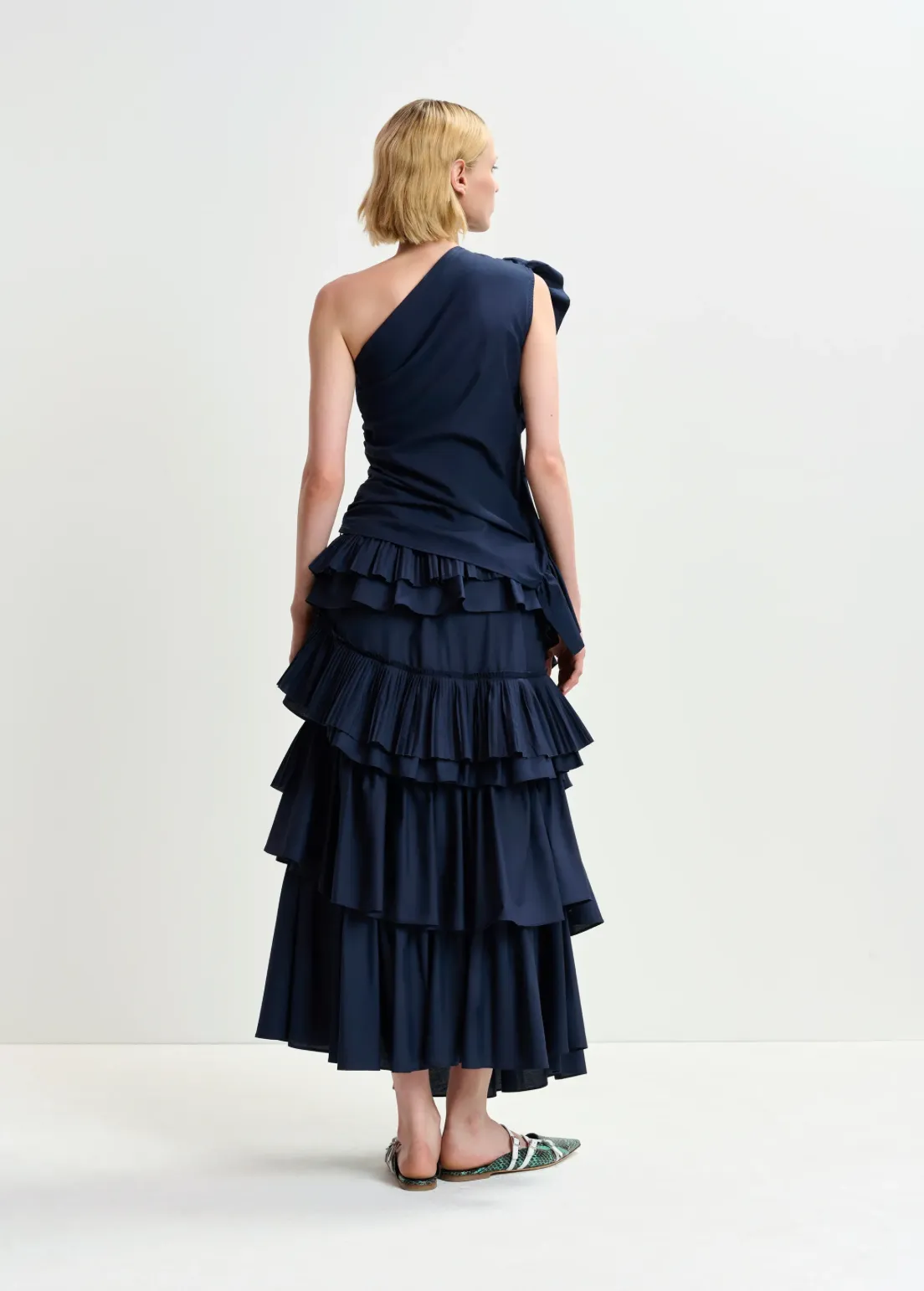Hayden asymmetrical layered midi skirt - dark blue