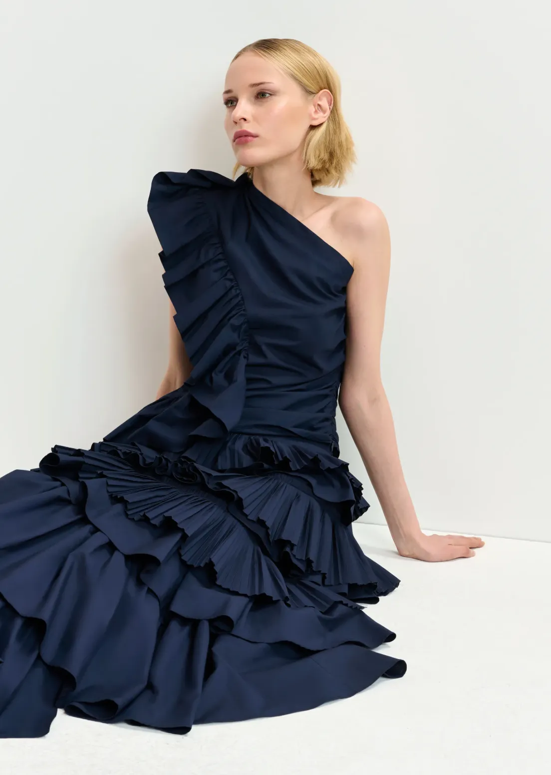 Hayden asymmetrical layered midi skirt - dark blue