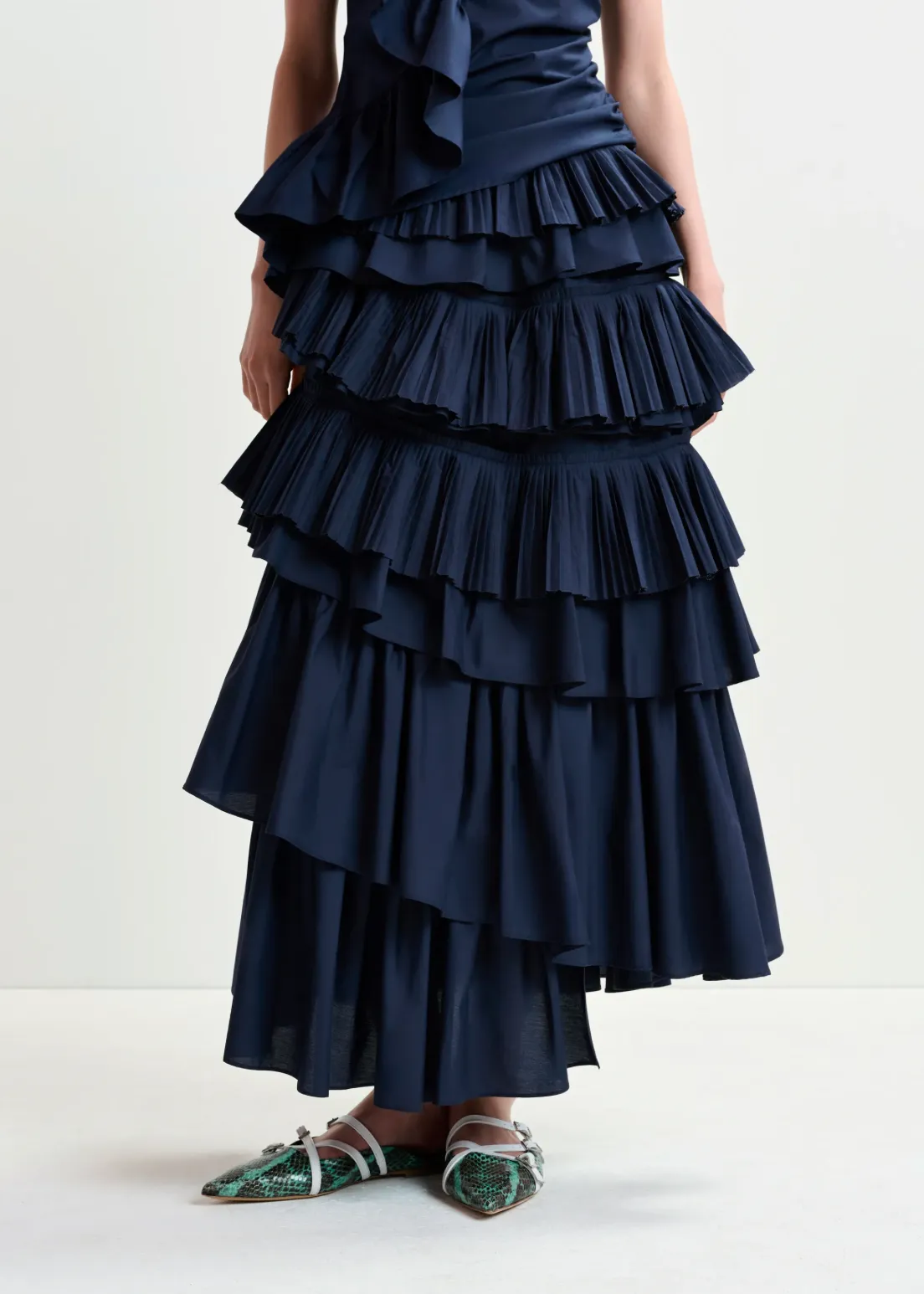 Hayden asymmetrical layered midi skirt - dark blue