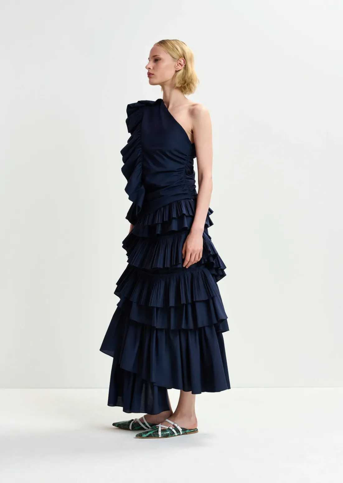 Hayden asymmetrical layered midi skirt - dark blue