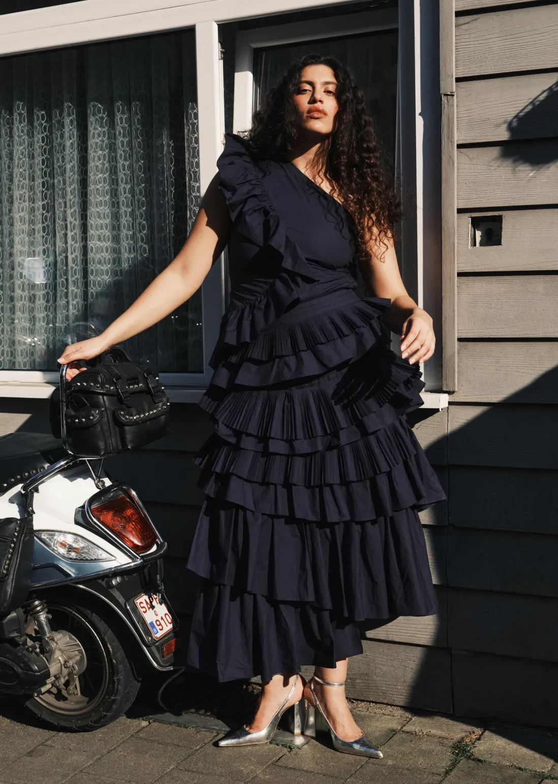Hayden asymmetrical layered midi skirt - dark blue