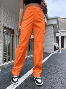High Waist Zipper Flap Pocket Cargo Pant