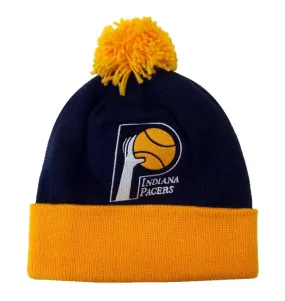 Indiana Pacers Mitchell & Ness Pom Top Cuff Knit Hat Cap Beanie Blue Yellow