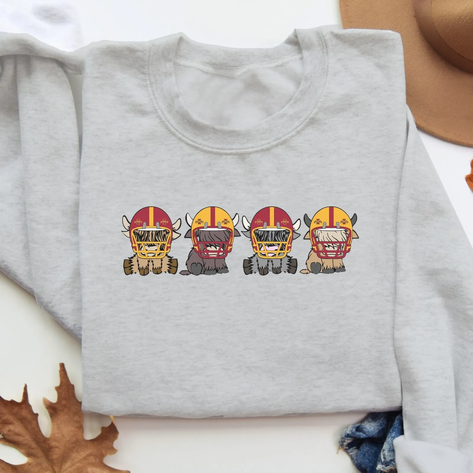 Iowa State Cyclones Football Highland Cow Football Team Football Lovers Gift Unisex Crewneck Hoodie Sweatshirt