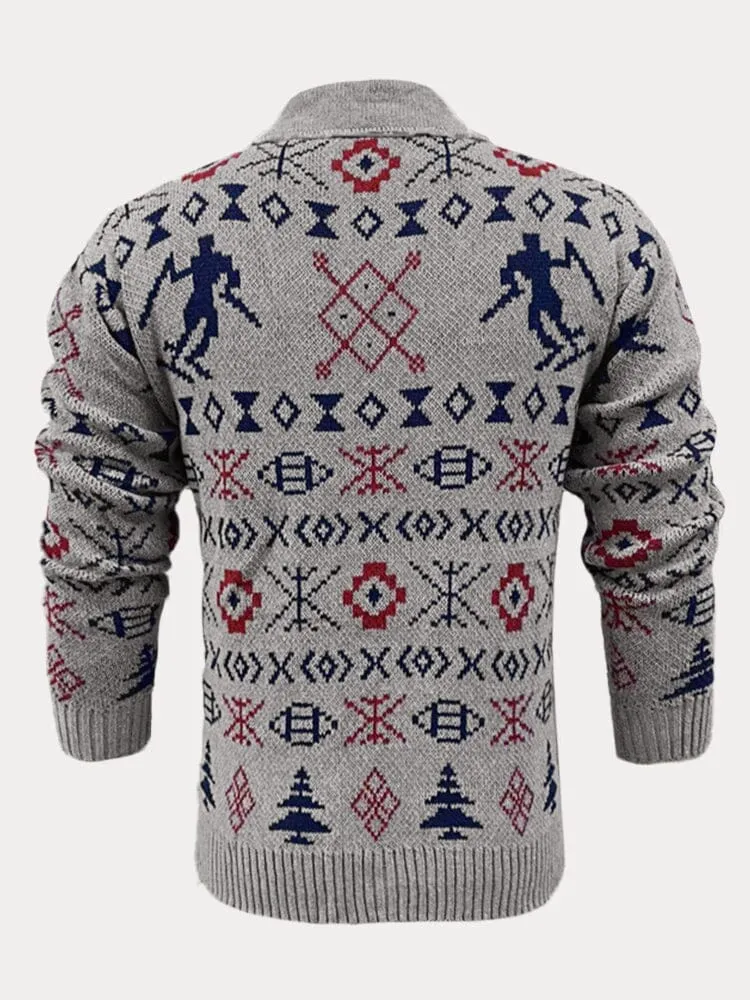 Jacquard Single-breasted Knit Sweater Coat