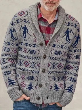 Jacquard Single-breasted Knit Sweater Coat
