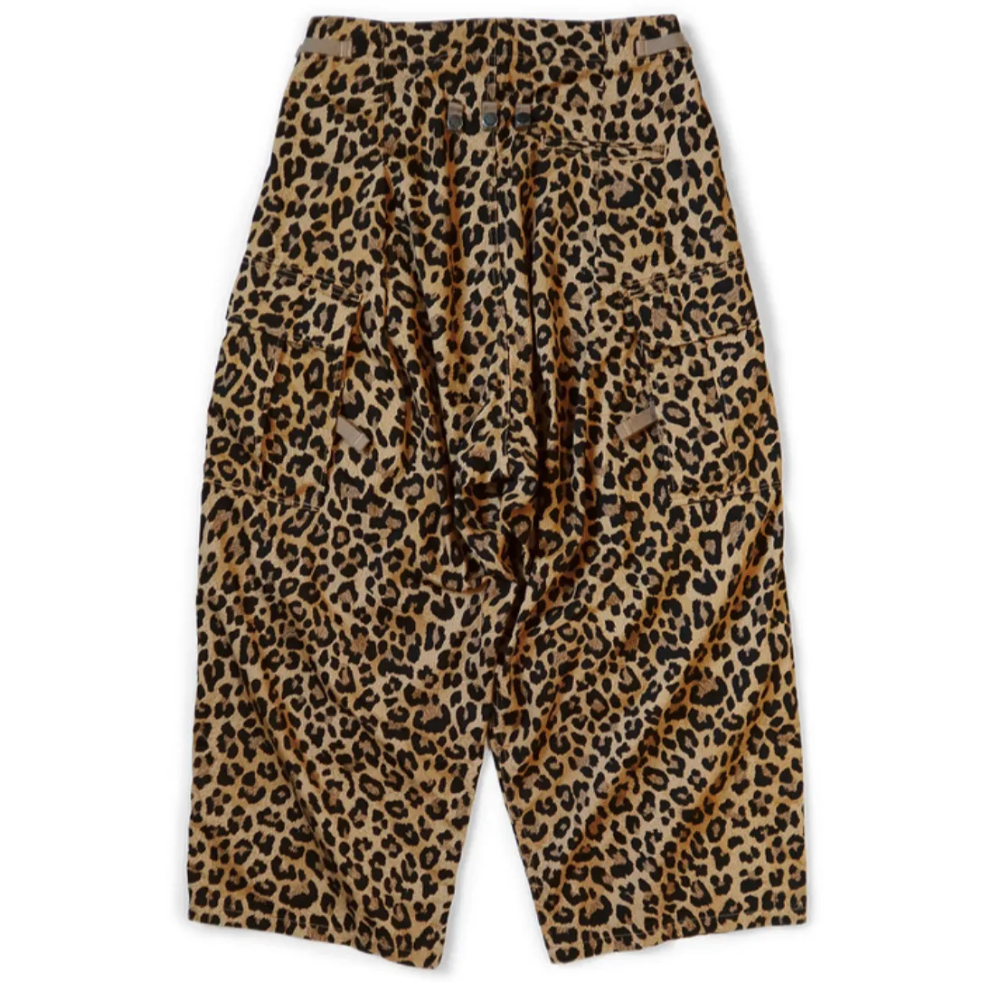 Kapital Cotton Herringbone Leopard Print Jumbo Cargo Pants