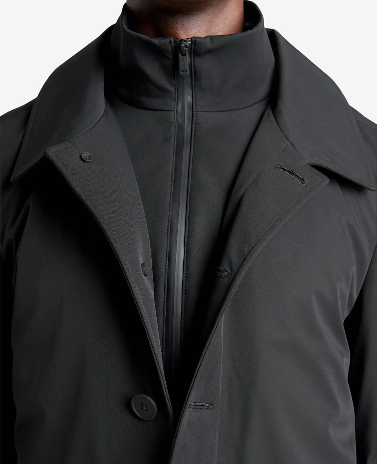 Kenneth Cole Men's Filled Button Front Trench Coat Jacket Bib Black Medium