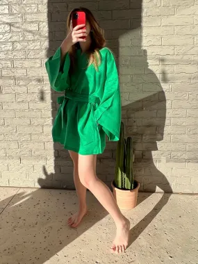 Kira Kimono Linen Wrap - Green