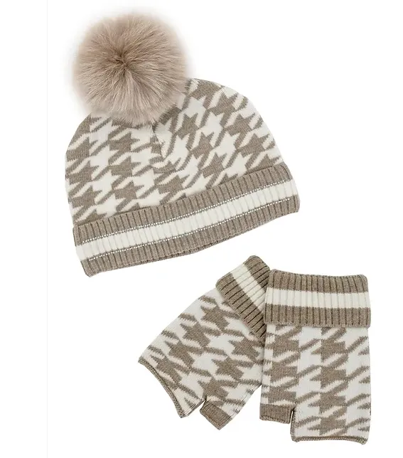 KNIT HOUNDSTOOTH FINGERLESS GLOVES