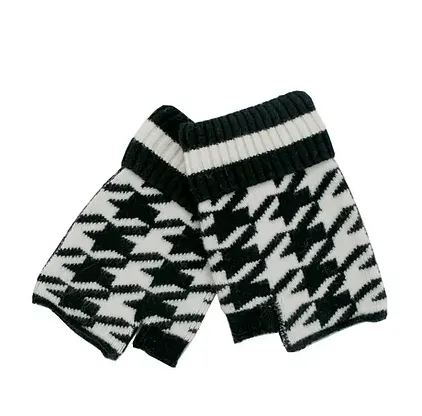KNIT HOUNDSTOOTH FINGERLESS GLOVES