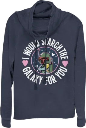 Ladies Boba Fett Search The Galaxy For You Star Wars Cowl Neck Sweatshirt