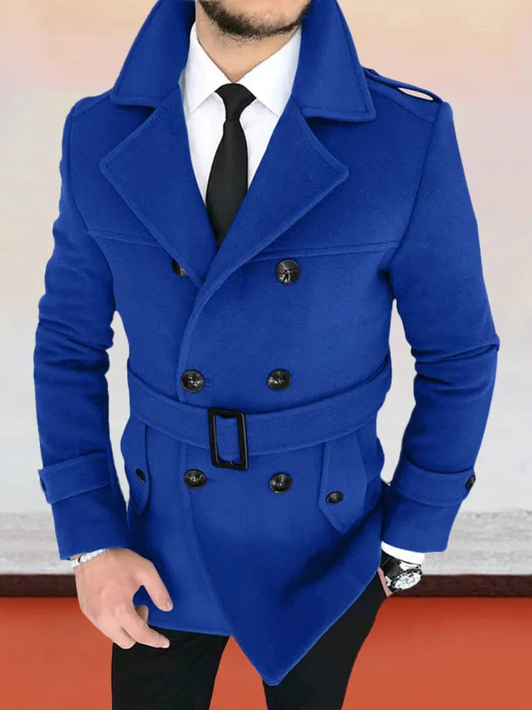 Lapel Double-breasted Tweed Coat With Belt
