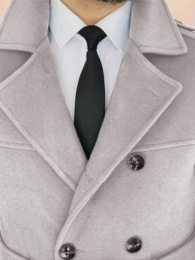 Lapel Double-breasted Tweed Coat With Belt