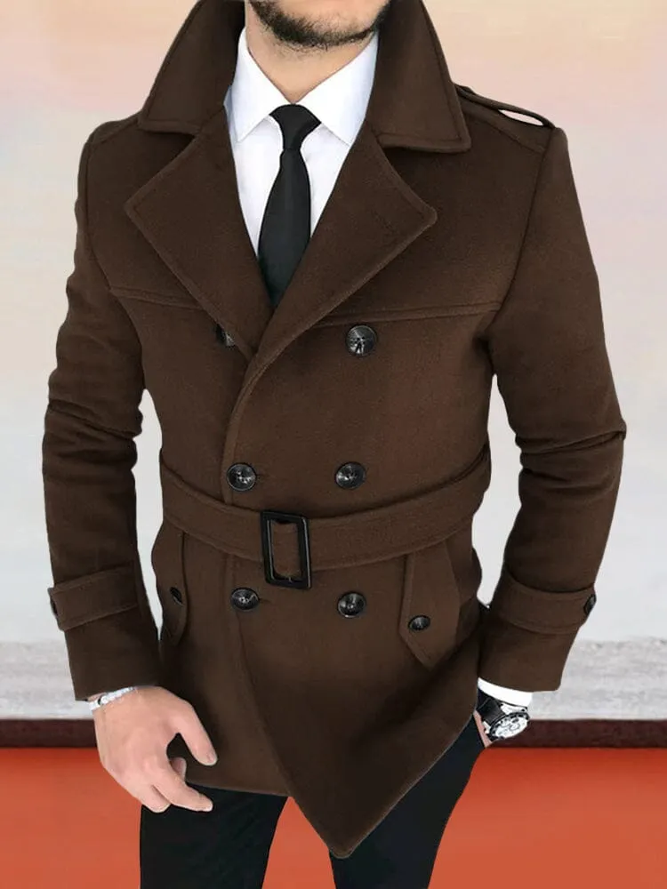 Lapel Double-breasted Tweed Coat With Belt