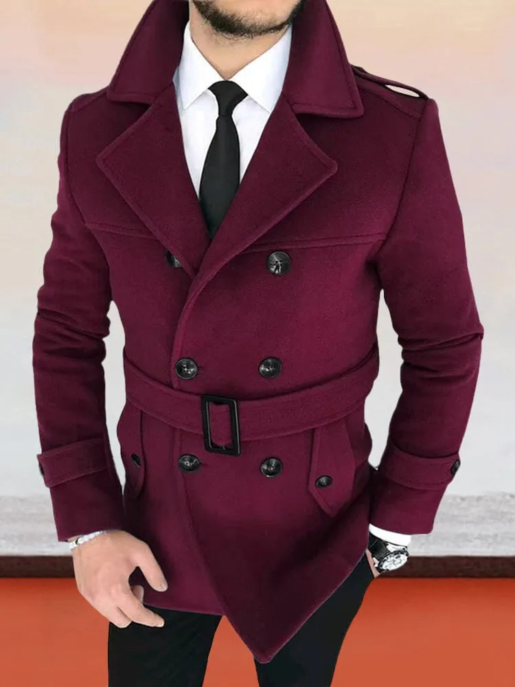 Lapel Double-breasted Tweed Coat With Belt