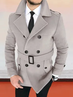 Lapel Double-breasted Tweed Coat With Belt
