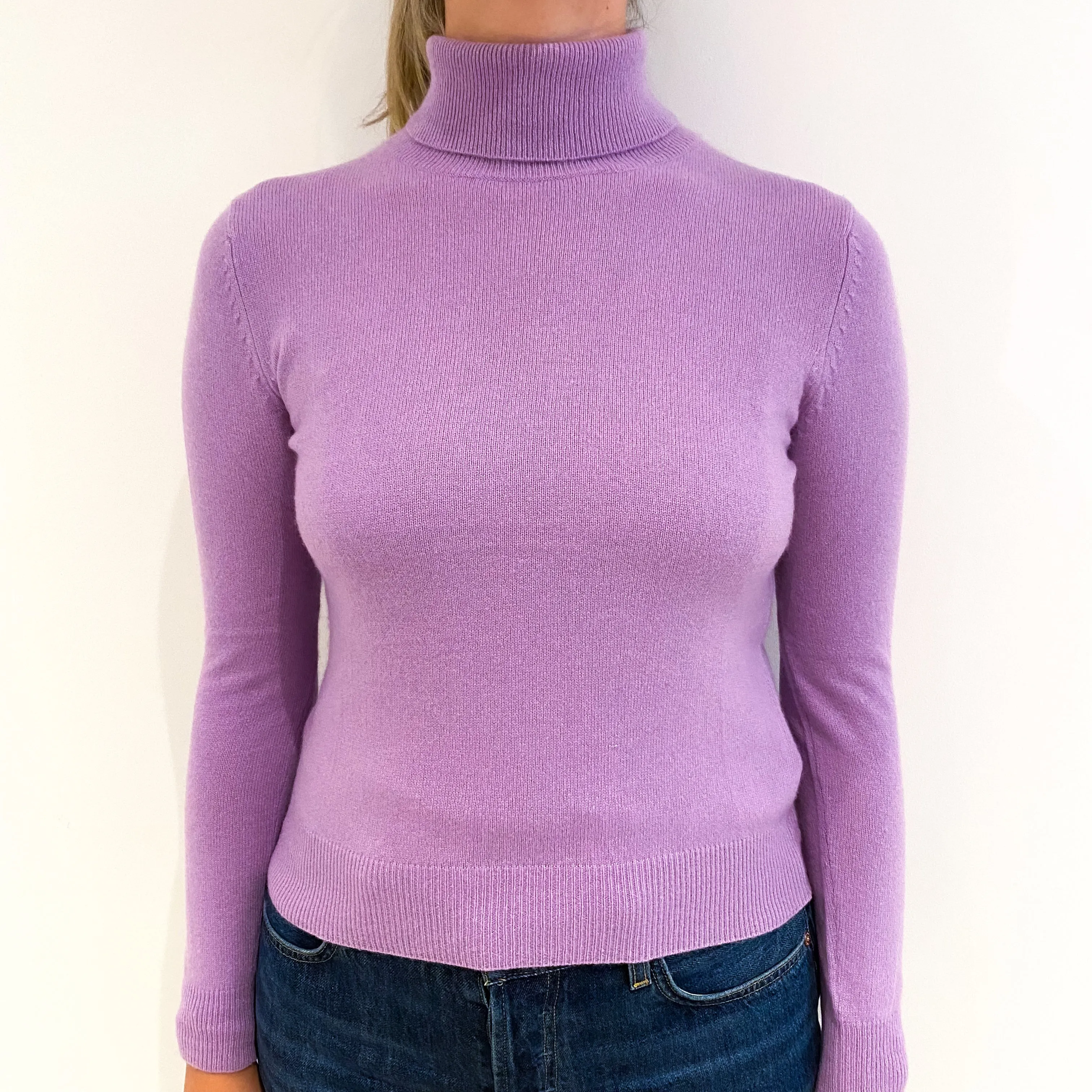 Lilac Purple Cashmere Polo Neck Jumper Small