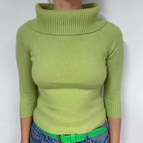Lime Green 3/4 Sleeve Cashmere Polo Neck Jumper Small