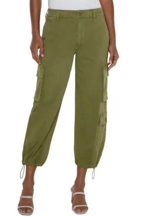 Liverpool Utility Cargo Crop with Cinch Hem Eucalyptus