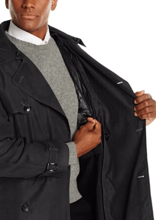 London Fog Men Classic Fit Iconic Belted Trench Raincoat Coat 40R Black