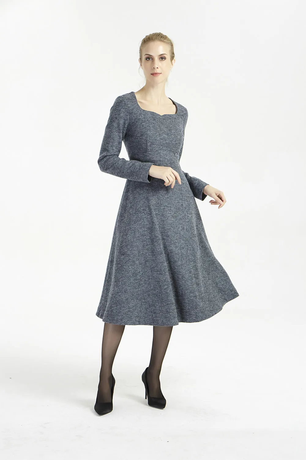 long sleeves dark gray wool dress 2004