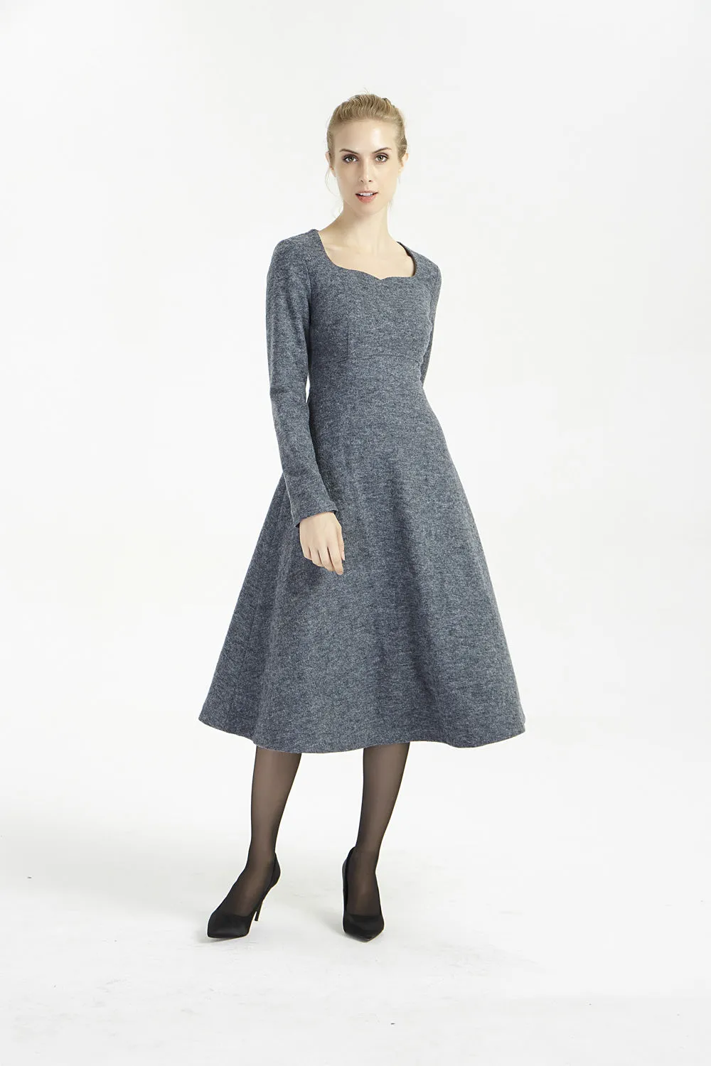 long sleeves dark gray wool dress 2004
