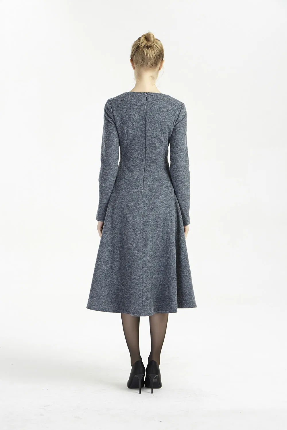 long sleeves dark gray wool dress 2004