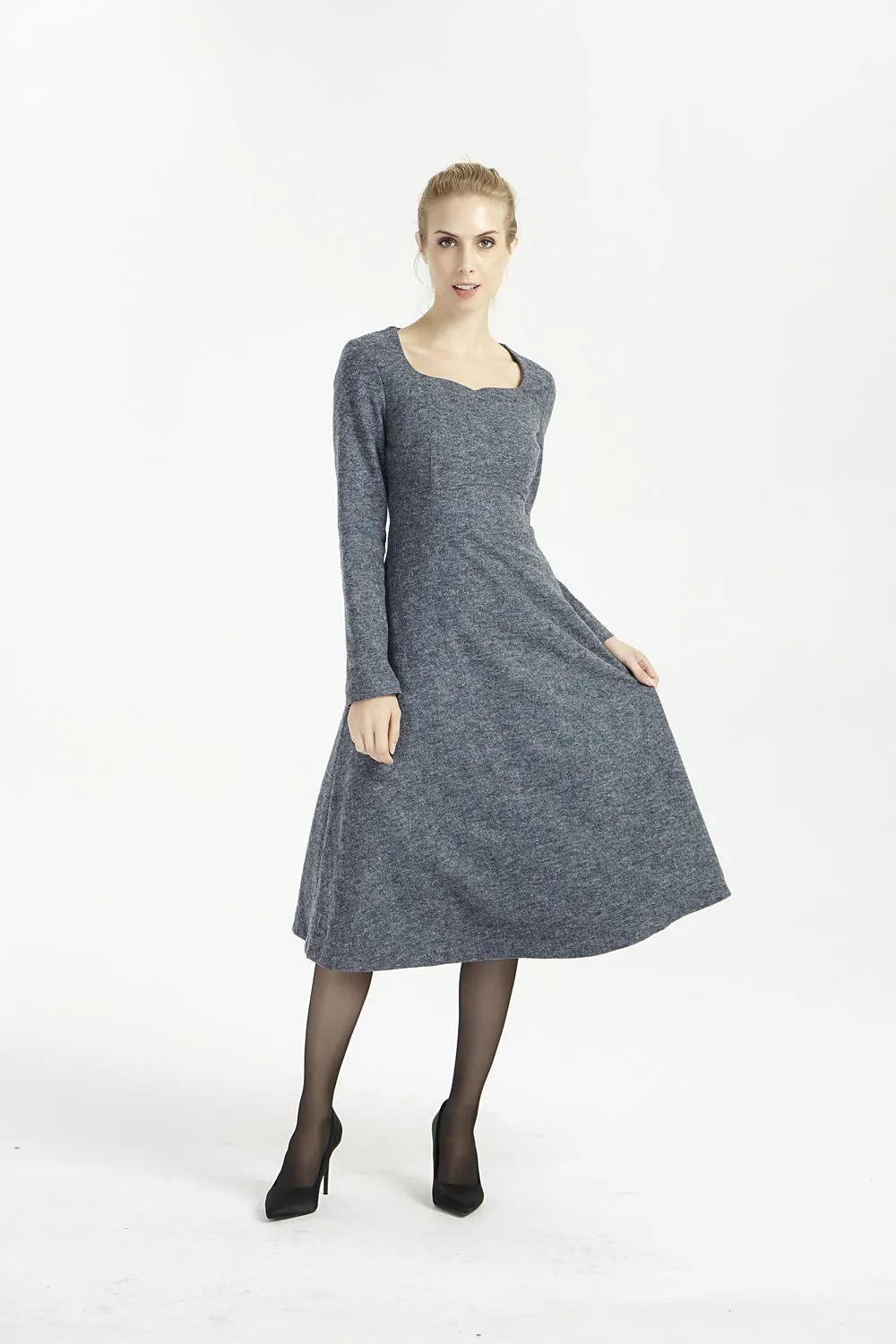 long sleeves dark gray wool dress 2004