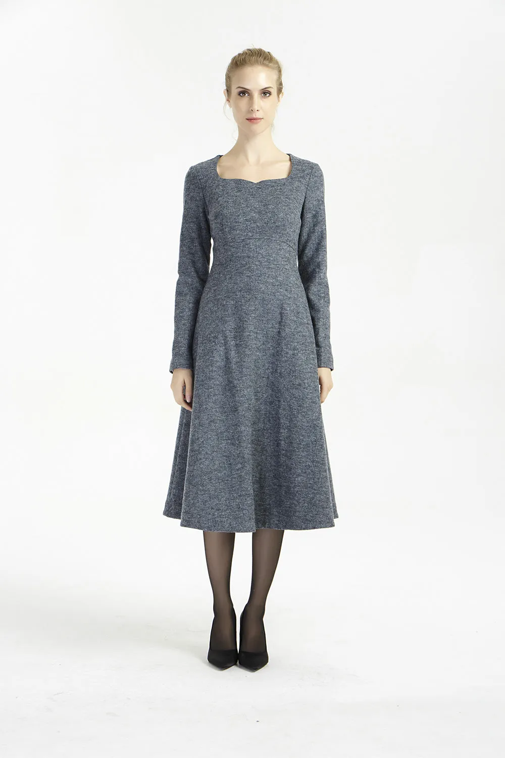long sleeves dark gray wool dress 2004