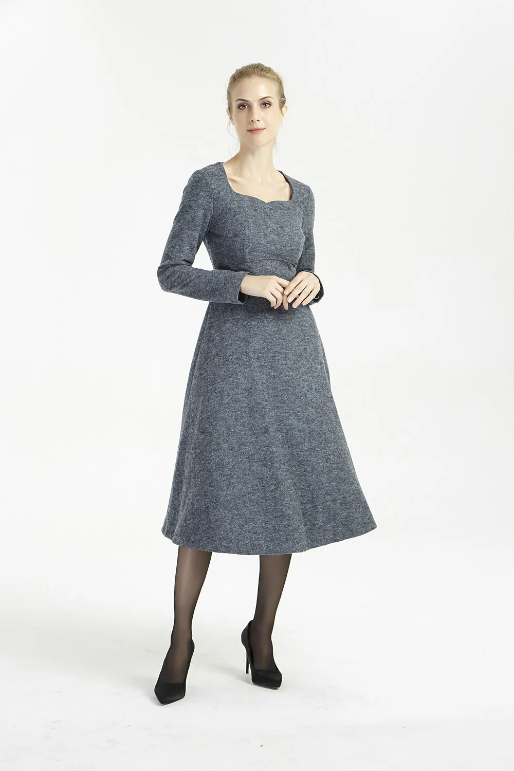 long sleeves dark gray wool dress 2004