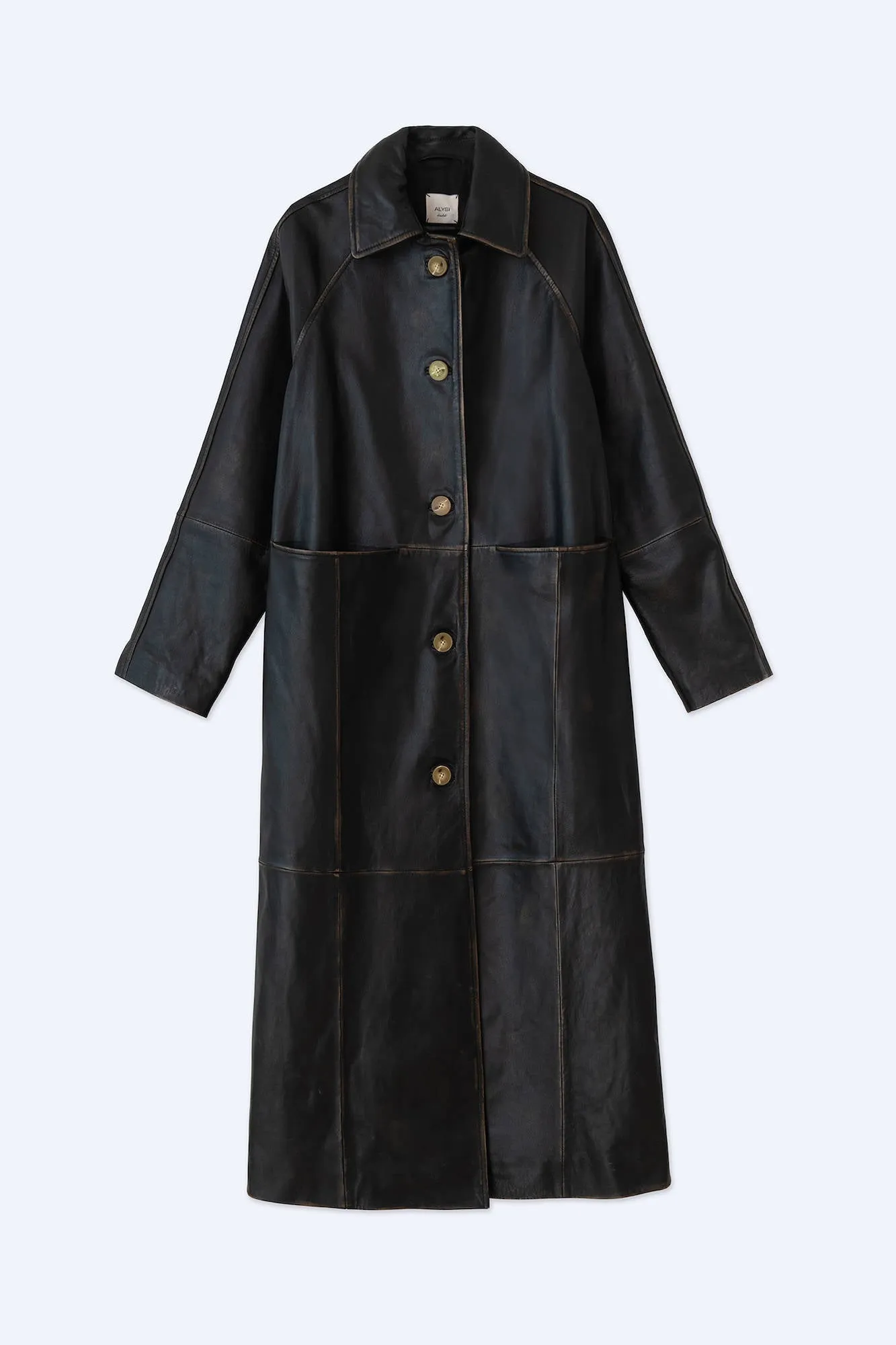 LONG TRENCH COAT IN VINTAGE EFFECT LEATHER