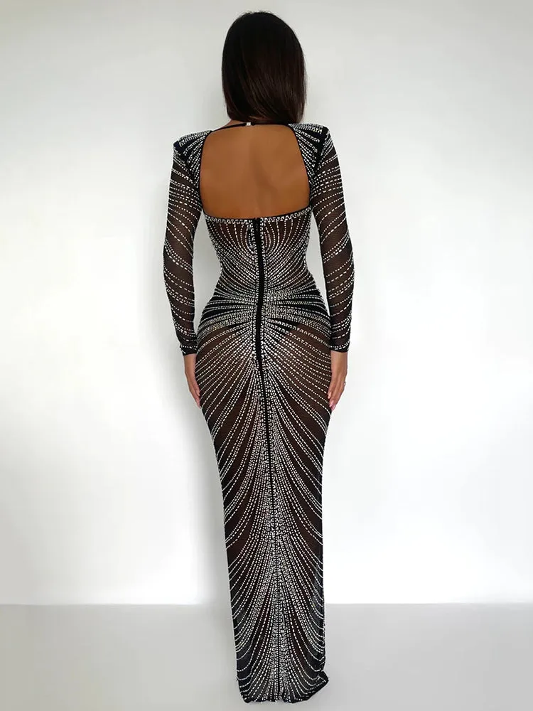 Lydia Glitter Mesh See Through Party Maxi Dress