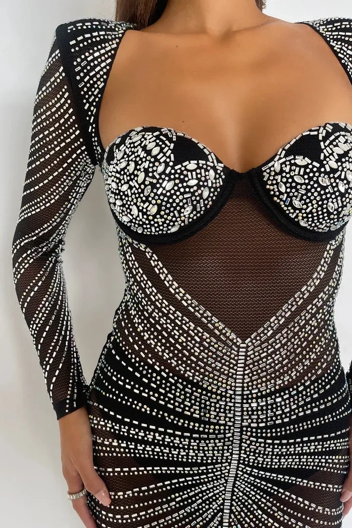 Lydia Glitter Mesh See Through Party Maxi Dress