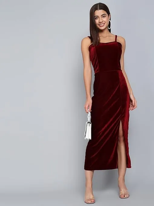 Maharaja Maroon Luxe Velvet Maxi Bodycon Dress