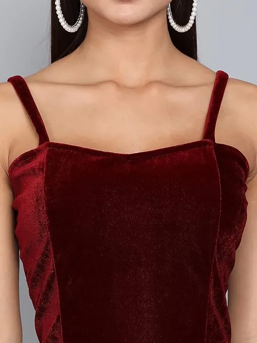 Maharaja Maroon Luxe Velvet Maxi Bodycon Dress