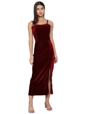 Maharaja Maroon Luxe Velvet Maxi Bodycon Dress