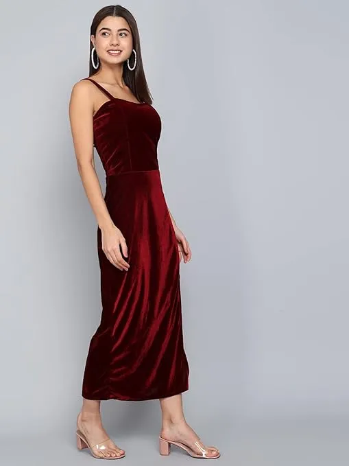 Maharaja Maroon Luxe Velvet Maxi Bodycon Dress