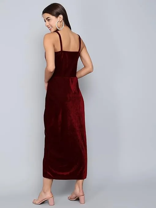 Maharaja Maroon Luxe Velvet Maxi Bodycon Dress