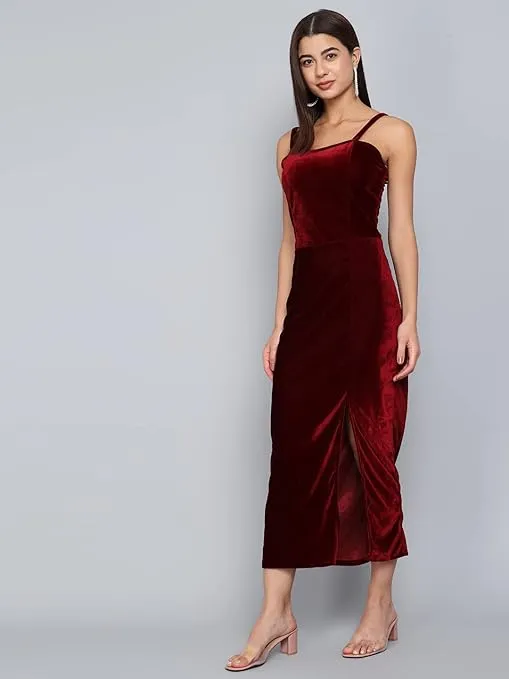 Maharaja Maroon Luxe Velvet Maxi Bodycon Dress
