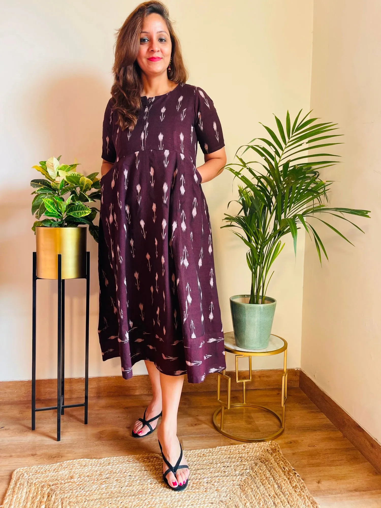 Maroon Winish Ikat Cotton Dress