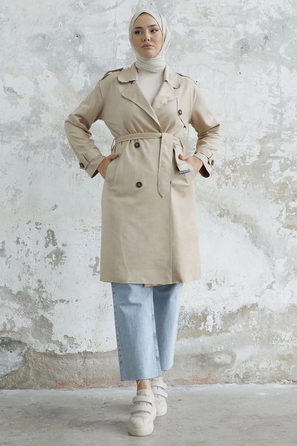 MDS Women Minka Belted Scuba Diving Trench Coat - Beige - Philadelphia