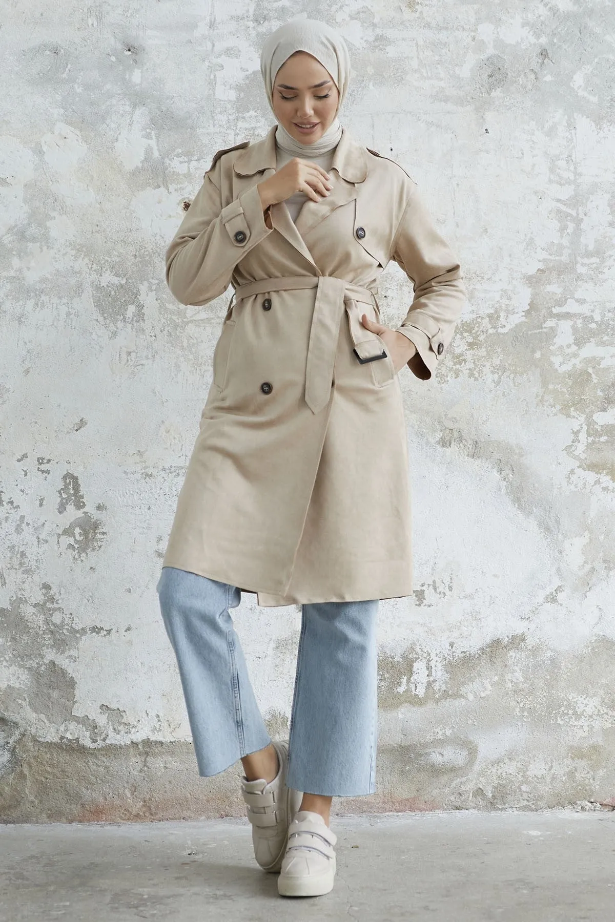 MDS Women Minka Belted Scuba Diving Trench Coat - Beige - Philadelphia