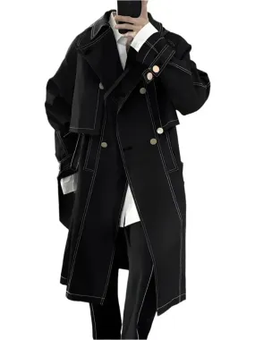 Men's Casual Loose Double-Breasted Trench Overcoat