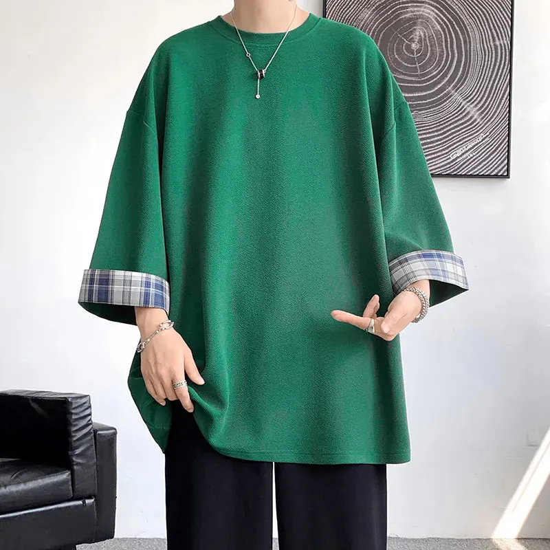 Men's Loose Plaid Casual Seven sleeves T-Shirt