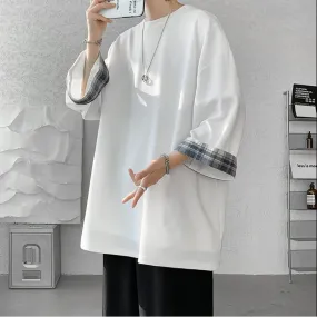 Men's Loose Plaid Casual Seven sleeves T-Shirt
