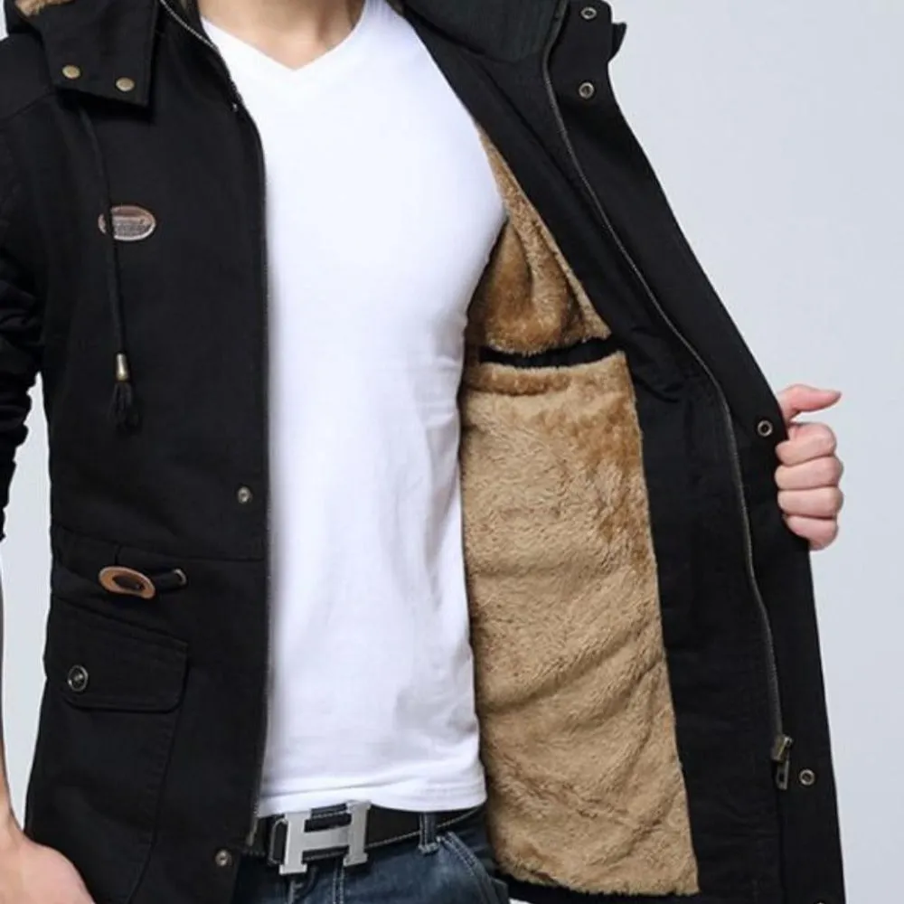 Mens Trench Coat with Removable Hood and Warm Lining