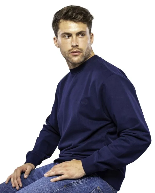 Navy unbrushed 100% combed cotton men's soft sweatshirt by Antonio falcone | Stonewashed loose relaxed fit sweatshirt for comfort