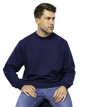 Navy unbrushed 100% combed cotton men's soft sweatshirt by Antonio falcone | Stonewashed loose relaxed fit sweatshirt for comfort