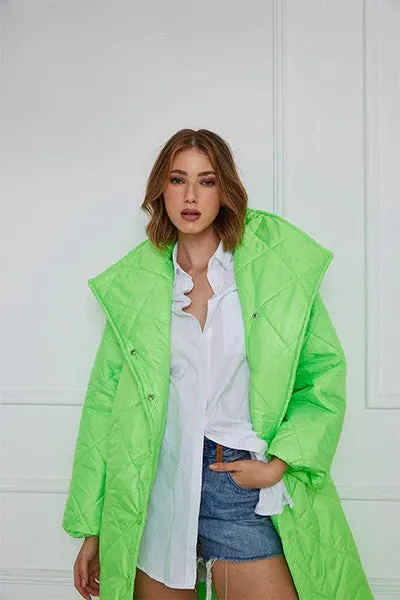 Neon Green Long Diamond Pattern Coat